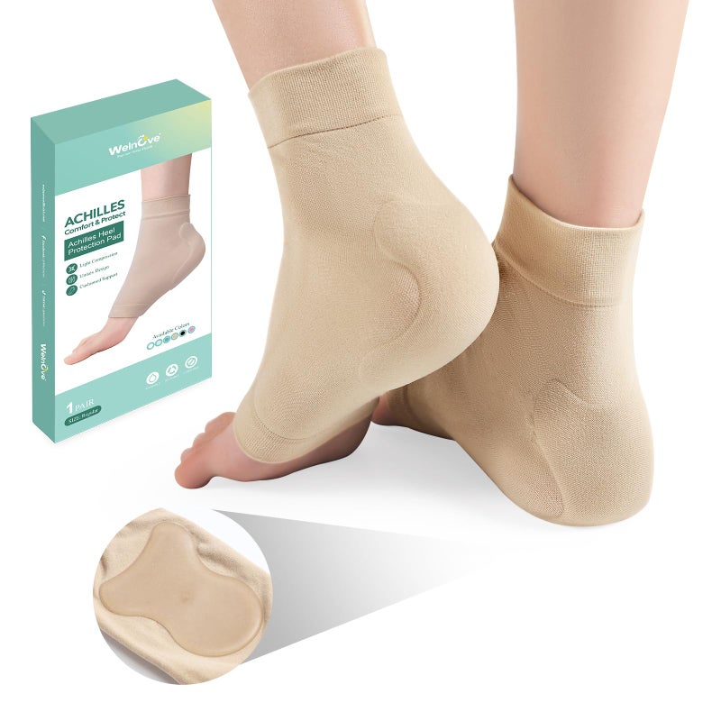 Achilles Tendonitis Heel Protector Socks FSAHSA Welnove Achilles Tendon Support Compression Socks Gel Padded Sleeve for Cushion Protection of Bursitis Tenderness Dry Cracked Large